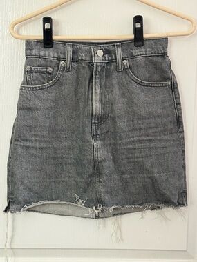 Lucky Brand Gray Washed Denim Mini Skirt with Raw Hem